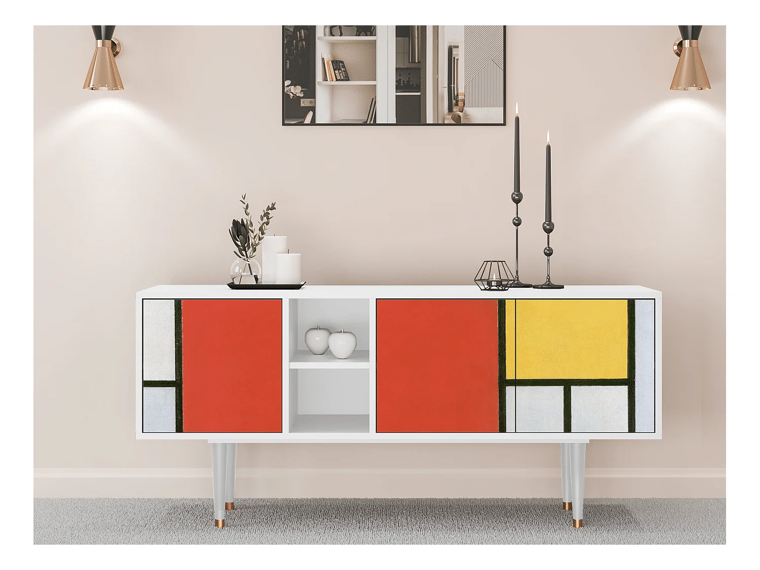 Meuble TV - 150х69х41 cm - T5 - Composition, Blanc