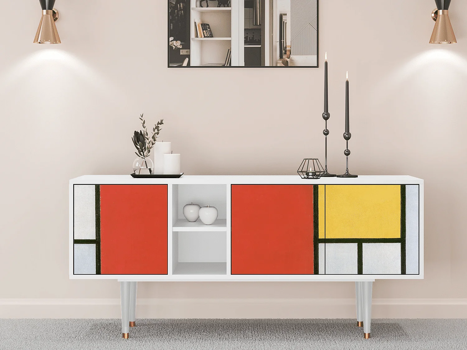 Mueble de TV - 150х69х41 cm - T5 - Composition, Blanco