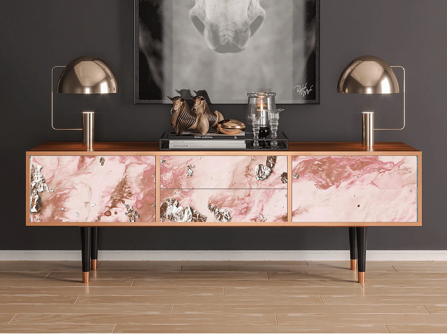 Mobile TV - 170х59х48 cm - T4 - Cotton Candy, Noce