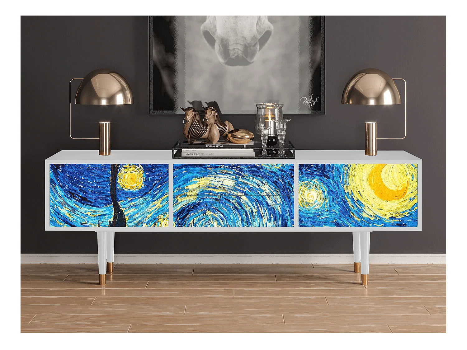 Meuble TV - 170х59х48 cm - T4 - The Starry Night  , Blanc