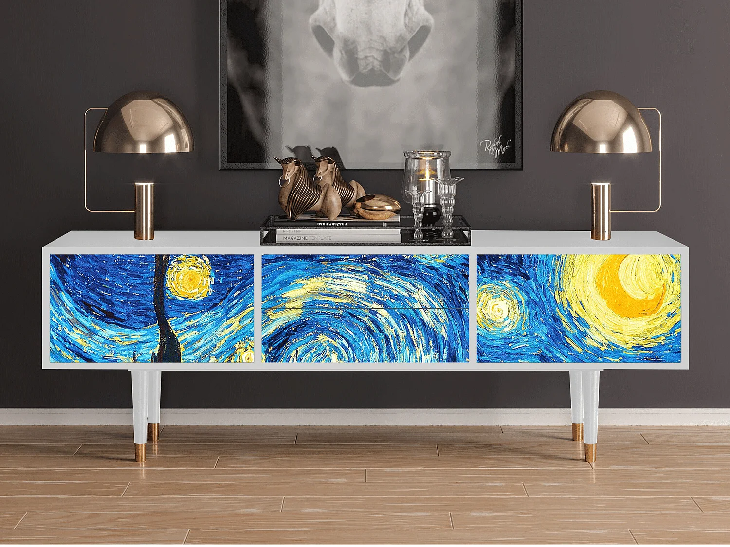 Meuble TV - 170х59х48 cm - T4 - The Starry Night  , Blanc