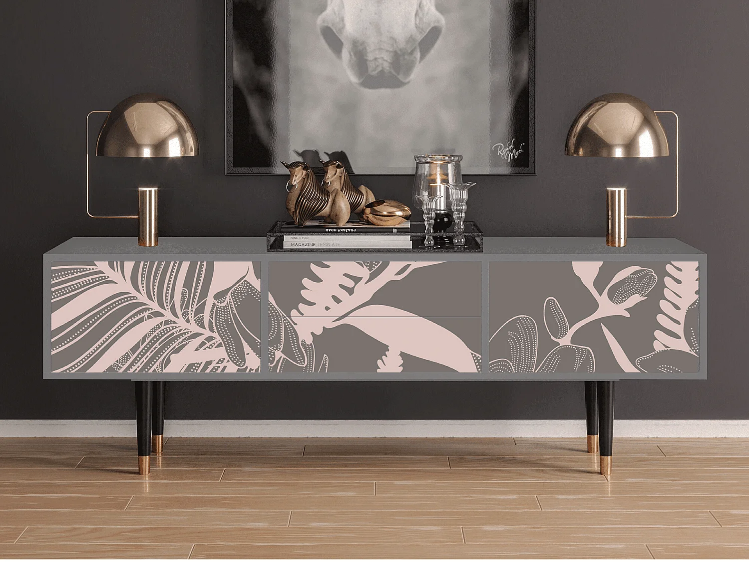 TV-Möbel - 170х59х48 cm - T4 - Issabelline Flower, Grau