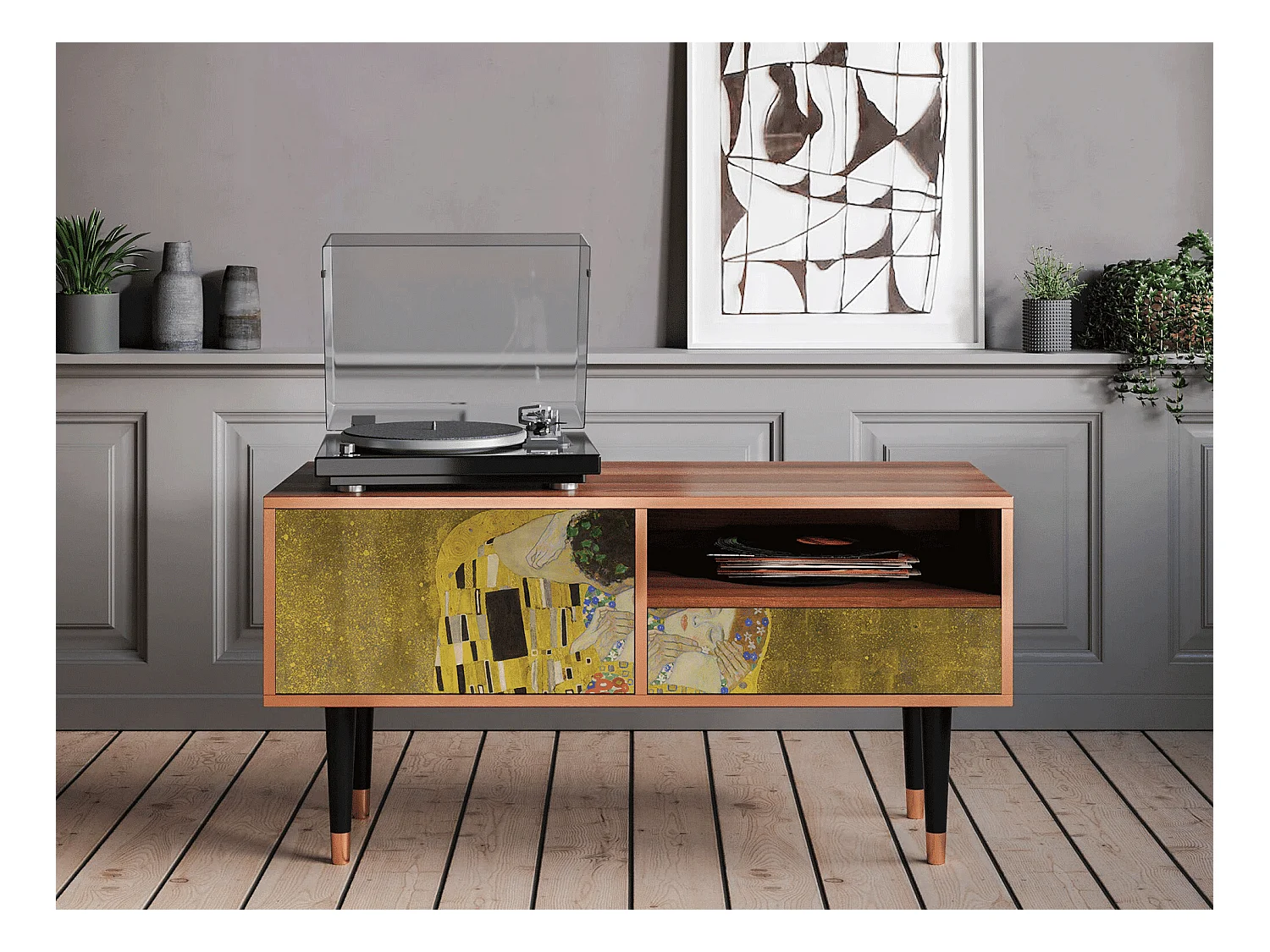 Szafka RTV - 115х59х48 cm - T3 - The Kiss by Klimt , Orzech