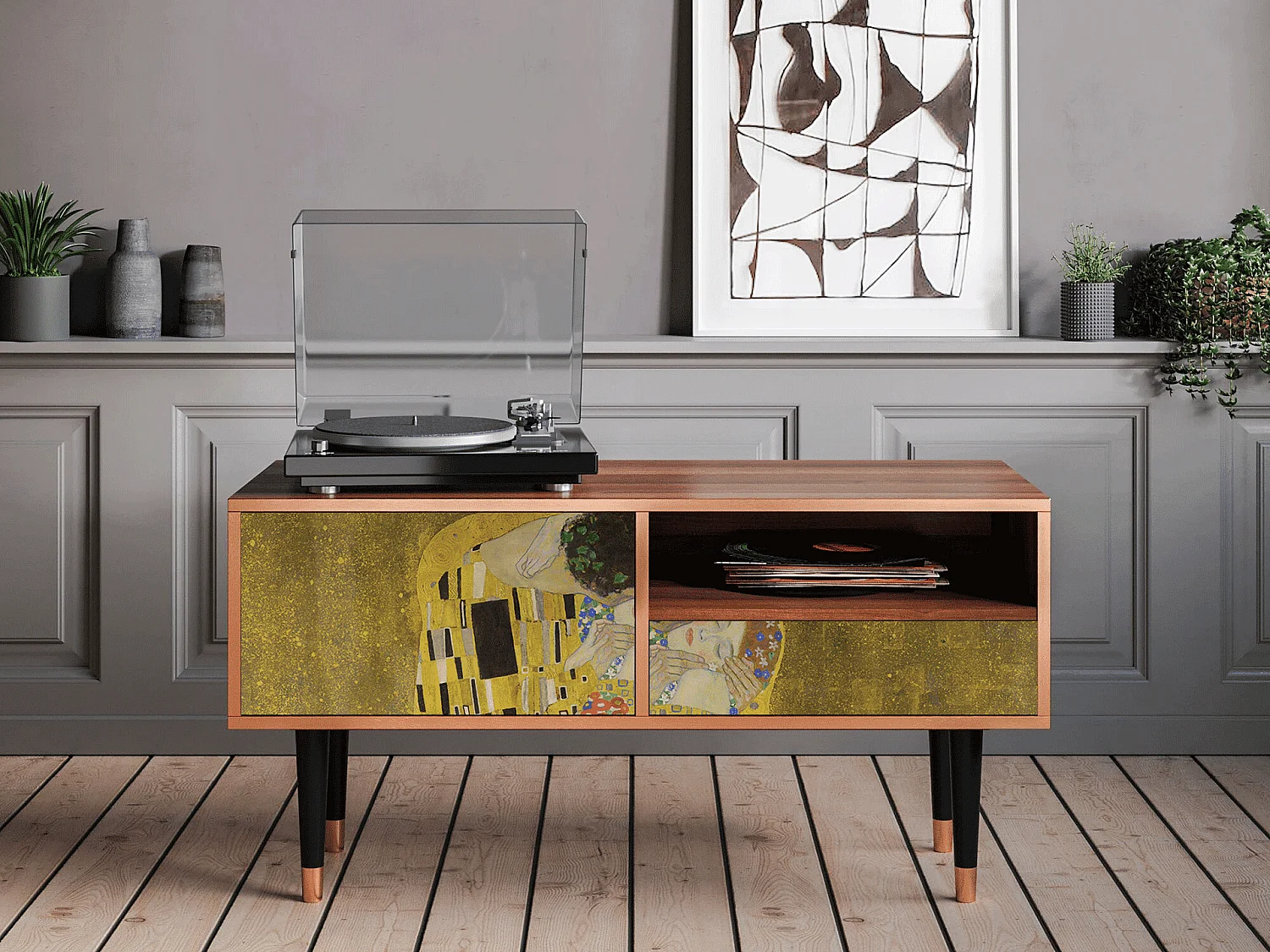 Meuble TV - 115х59х48 cm - T3 - The Kiss by Klimt , Noyer