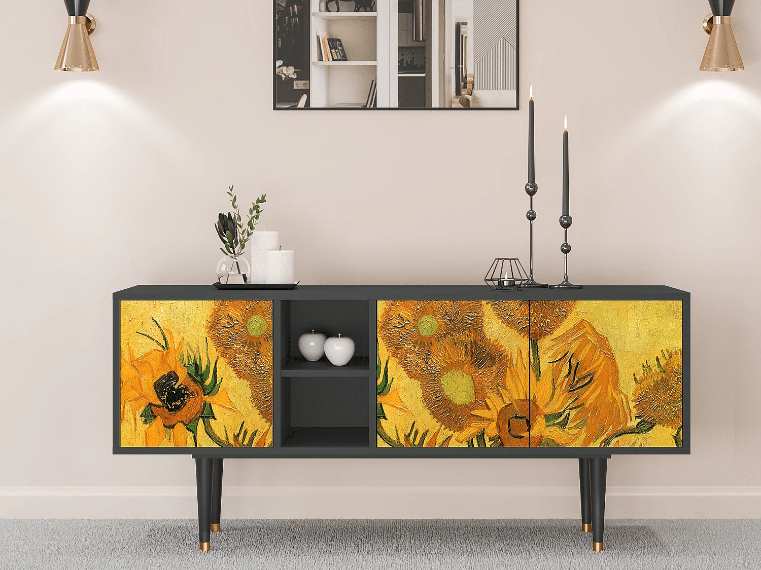 Meuble TV - 150х69х41 cm - T5 - Sunflowers, Anthracite