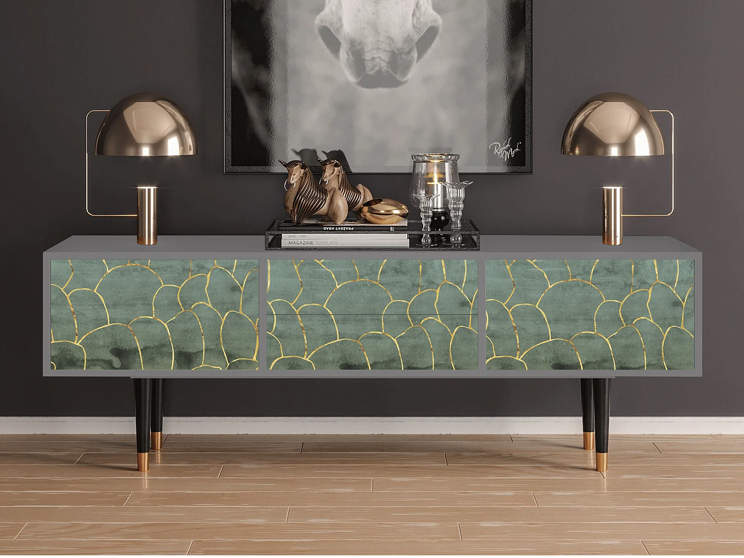 Meuble TV - 170х59х48 cm - T4 - Magnificent Water Lily, Gris