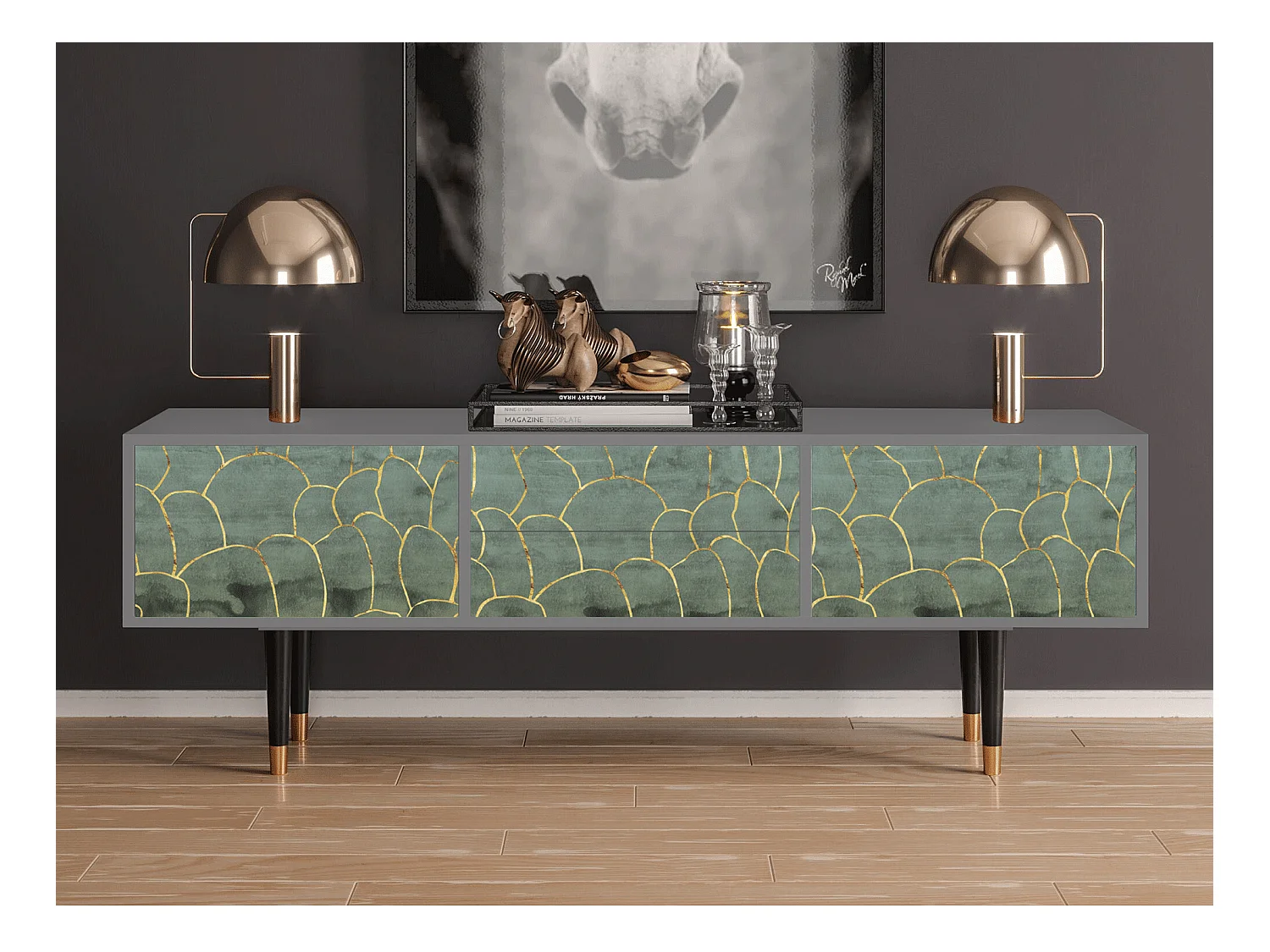 Meuble TV - 170х59х48 cm - T4 - Magnificent Water Lily, Gris