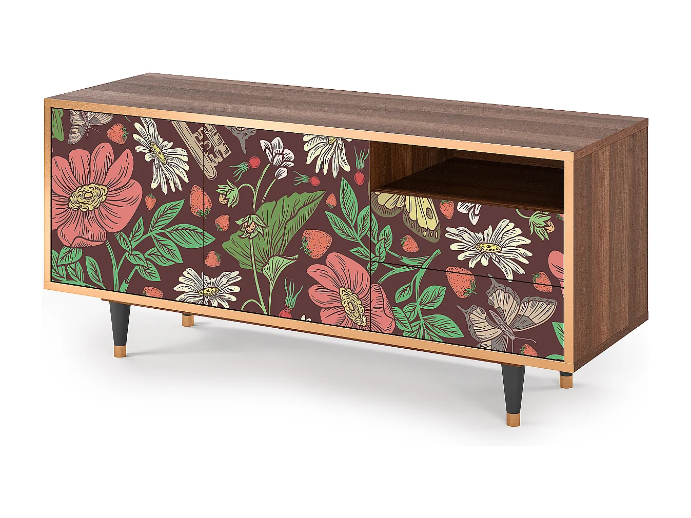 Meuble TV - 125х56х41 cm - T7 - Alice in Wonderland, Noyer