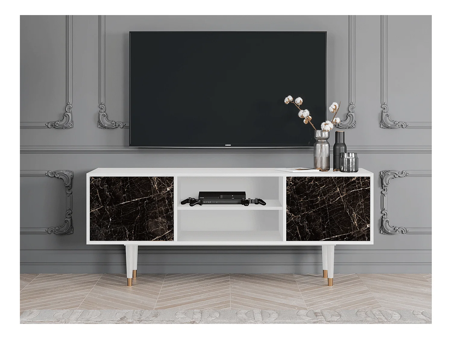 Meuble TV - 170х69х48 cm - T2 - Night Abyss, Blanc