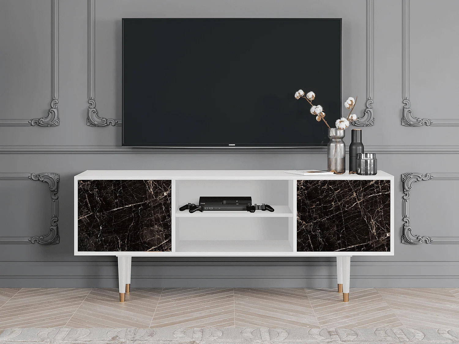 Meuble TV - 170х69х48 cm - T2 - Night Abyss, Blanc