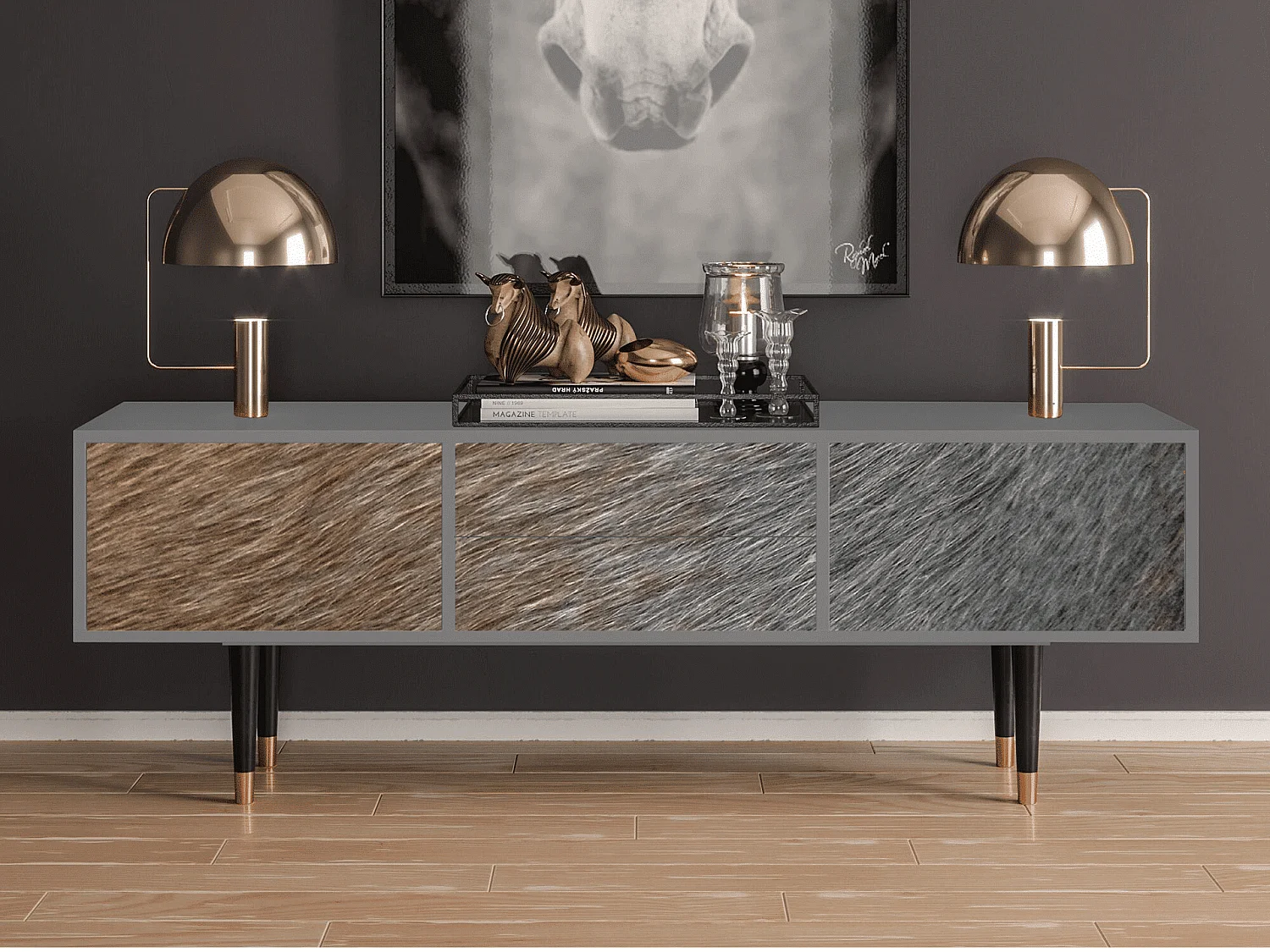 Meuble TV - 170х59х48 cm - T4 - Peanut Hair, Gris