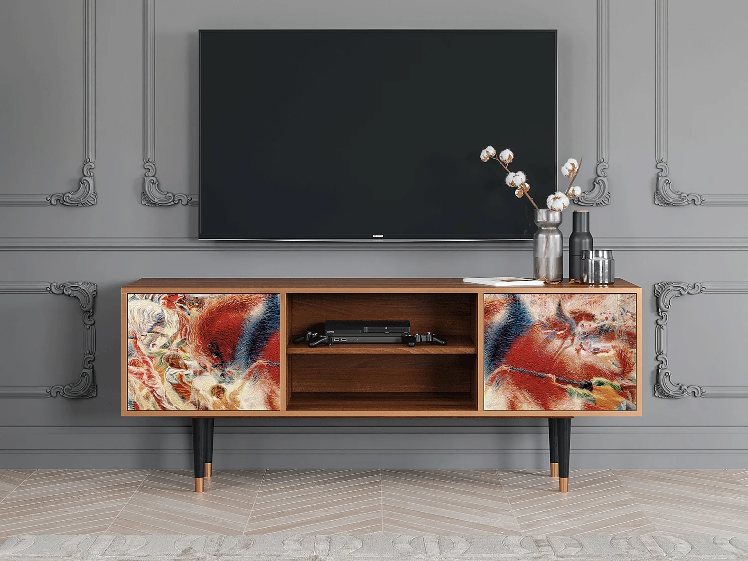 Szafka RTV - 170х69х48 cm - T2 - The City Rises, Orzech