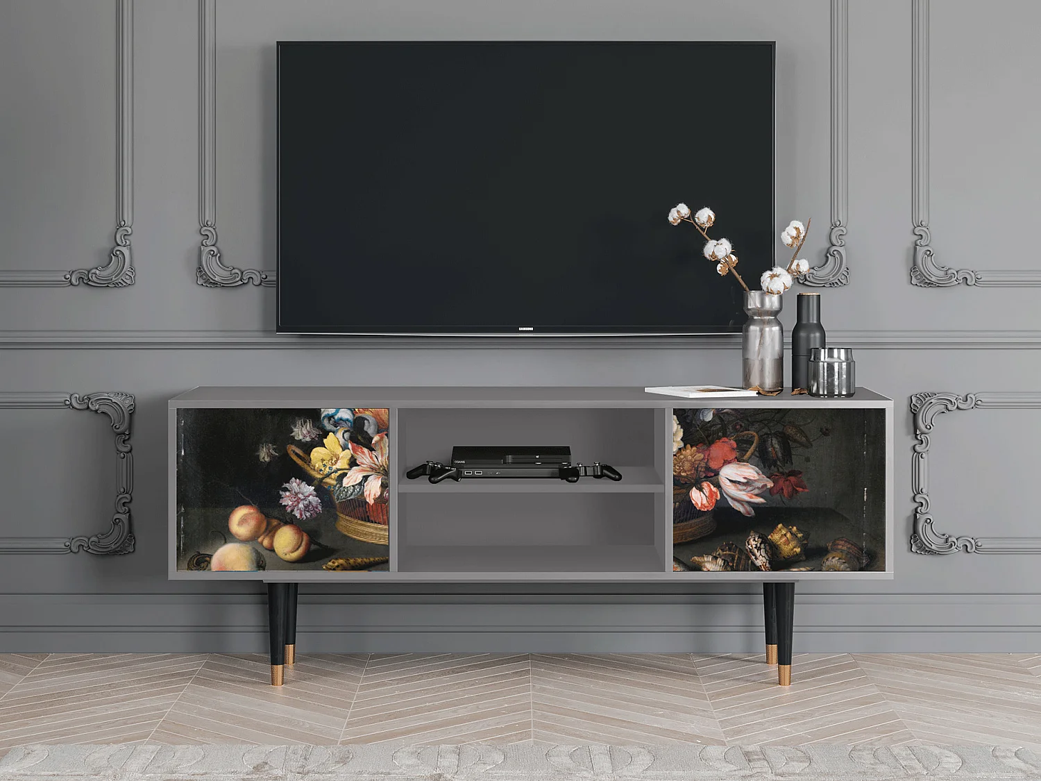 Mobile TV - 170х69х48 cm - T2 - Still Life with Flowers, Grigio