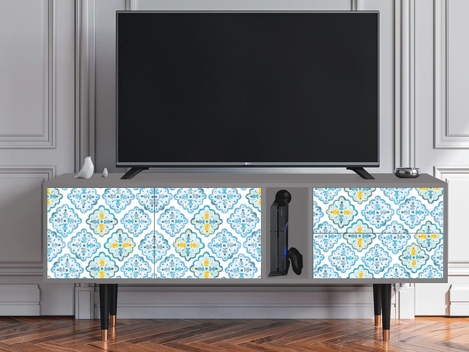Szafka RTV - 170х69х48 cm - T1 - Portugese tiles, Szary