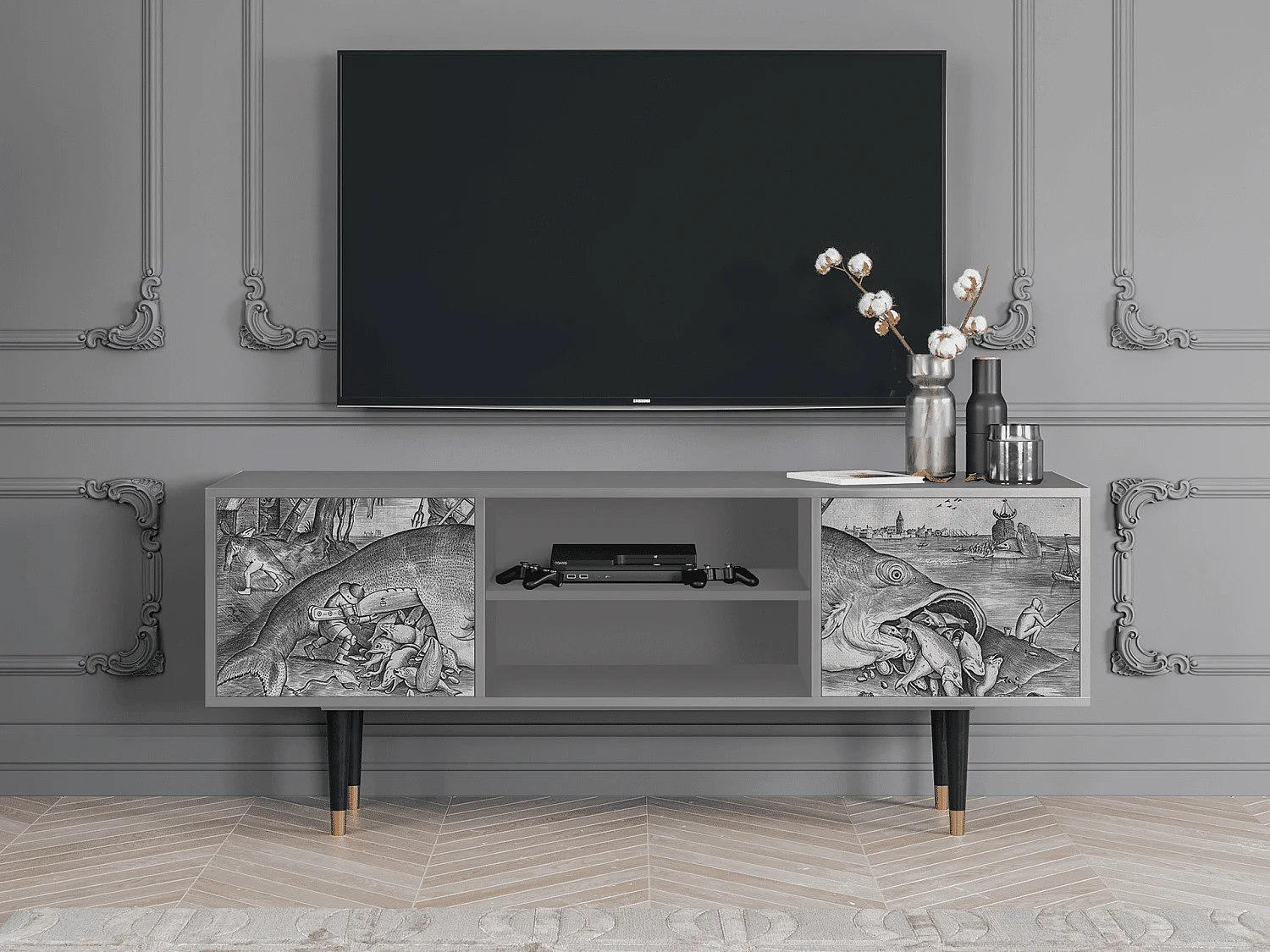 Meuble TV - 170х69х48 cm - T2 - Big Fish Eat Little, Gris