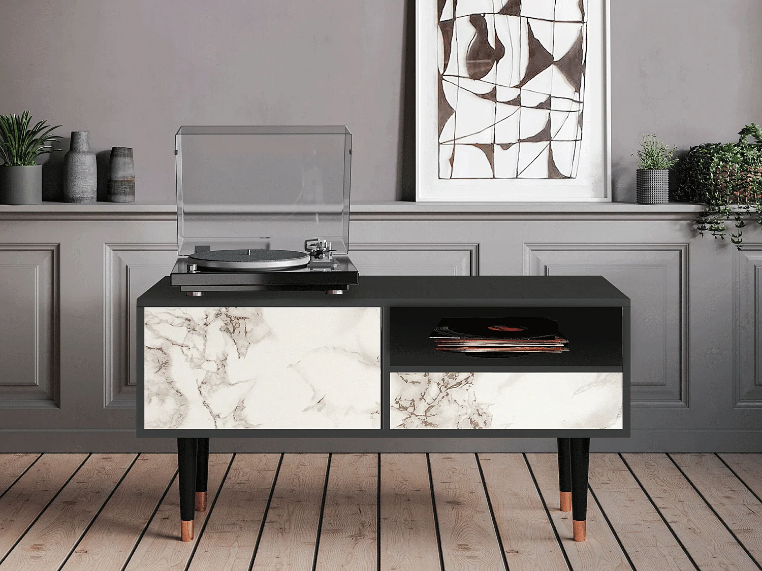 Mobile TV - 115х59х48 cm - T3 - Milk Marble, Antracite