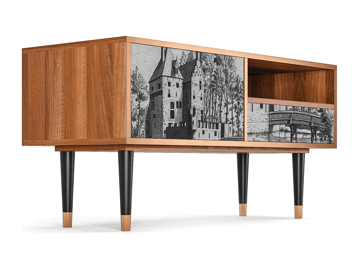 Meuble TV - 115х59х48 cm - T3 - Castle with Bridge, Noyer