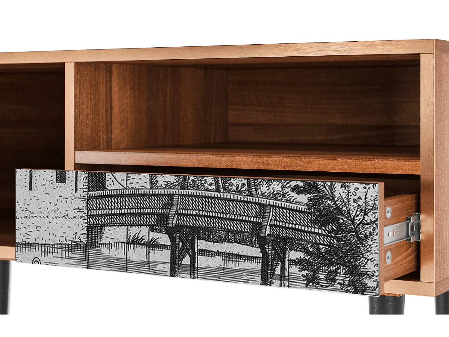 Meuble TV - 115х59х48 cm - T3 - Castle with Bridge, Noyer