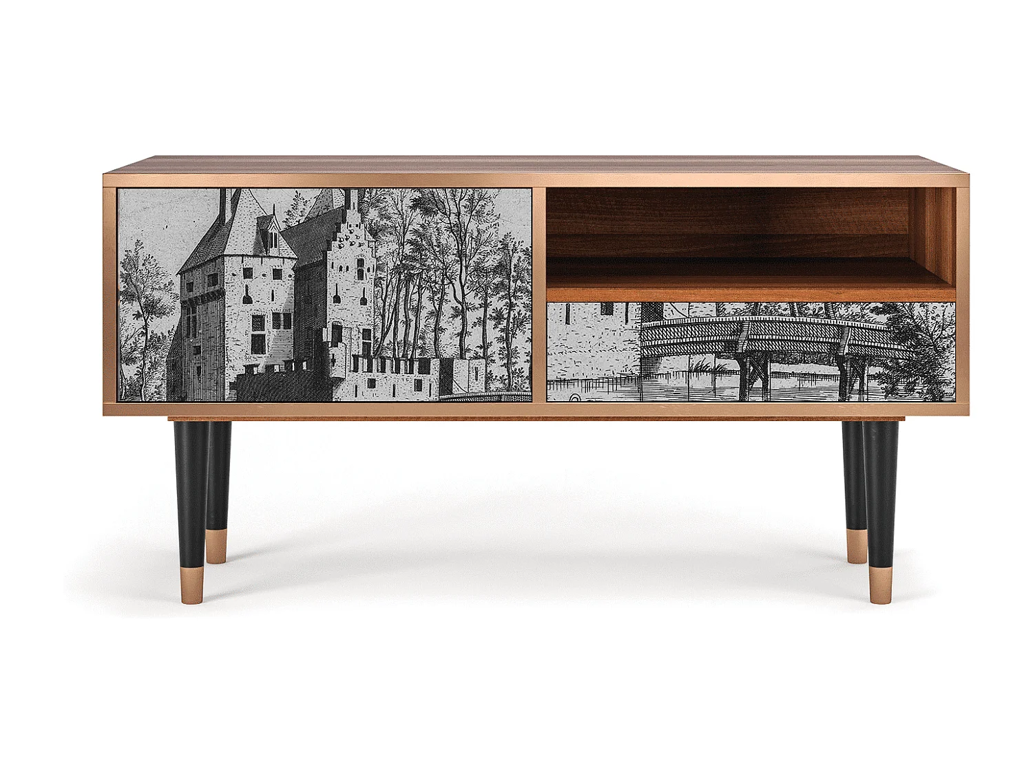 Meuble TV - 115х59х48 cm - T3 - Castle with Bridge, Noyer