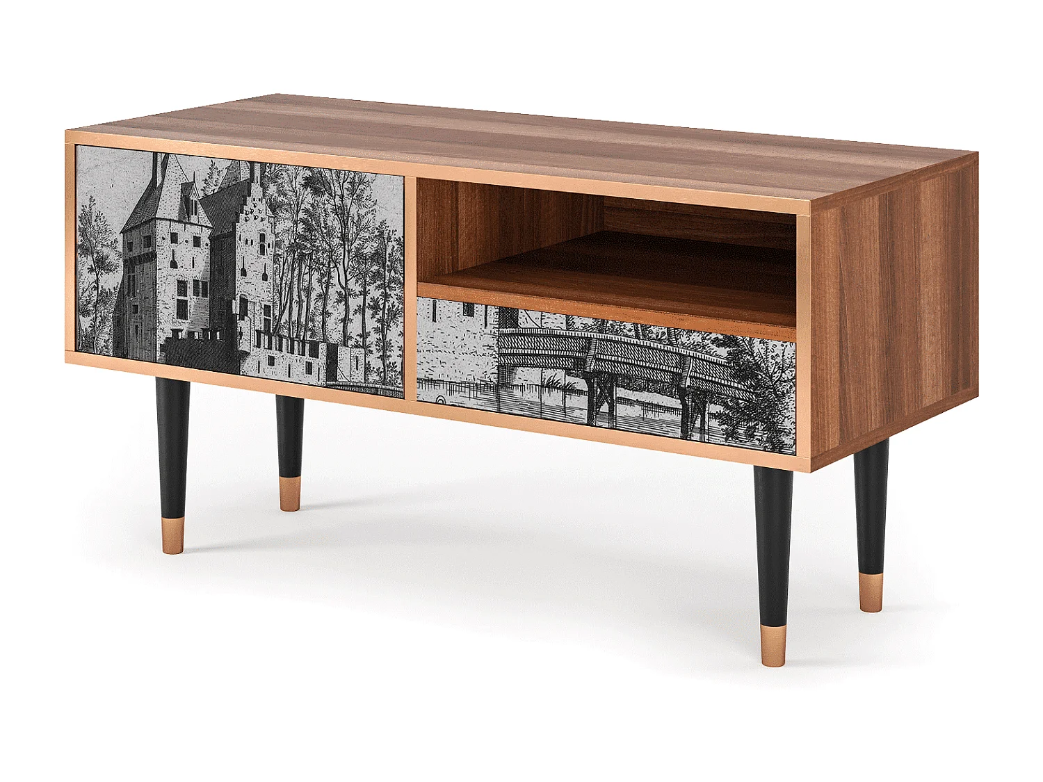 Meuble TV - 115х59х48 cm - T3 - Castle with Bridge, Noyer