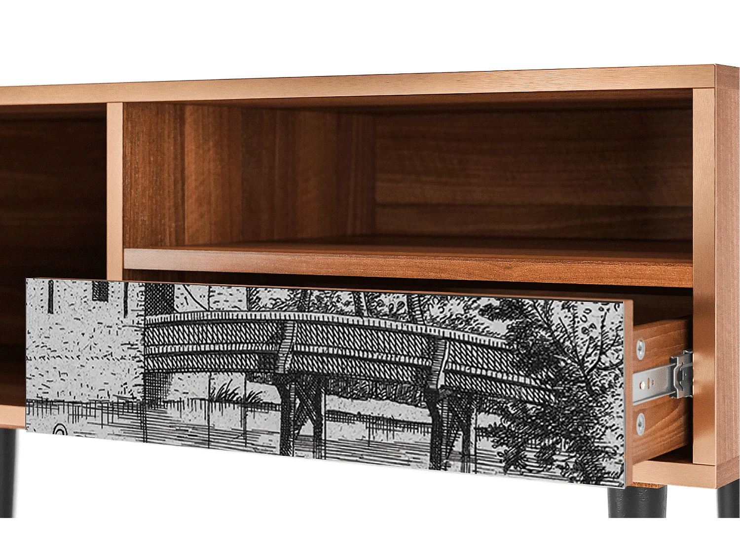 Meuble TV - 115х59х48 cm - T3 - Castle with Bridge, Noyer