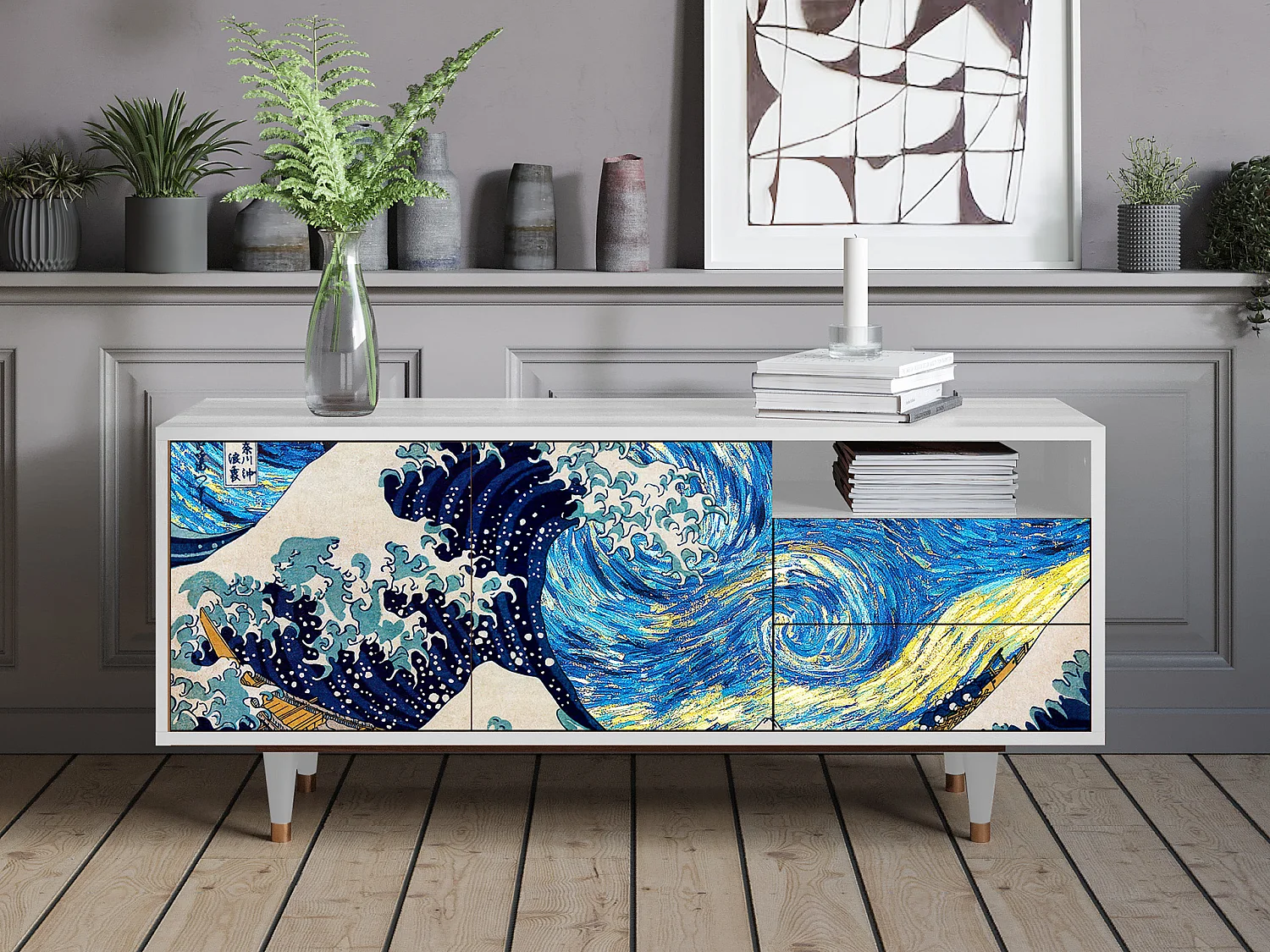 Szafka RTV - 125х56х41 cm - T7 - Great Wave, Biały