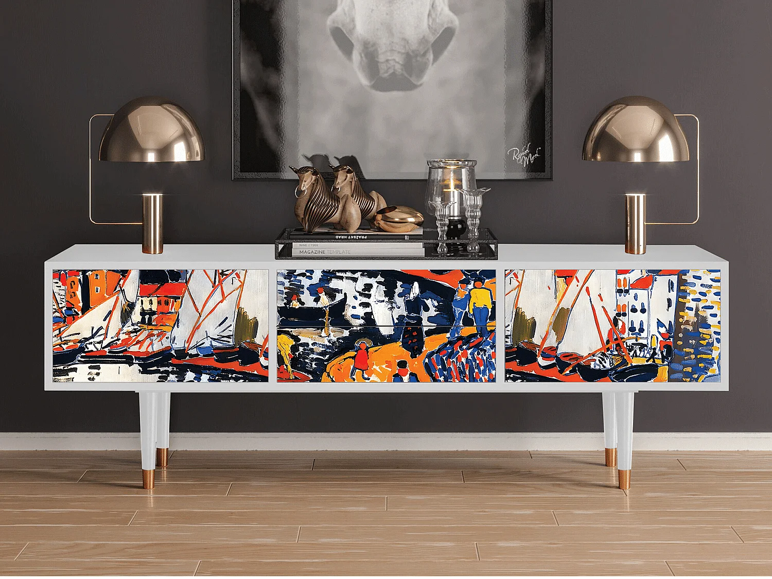 Meuble TV - 170х59х48 cm - T4 - Le Séchage des voiles , Blanc