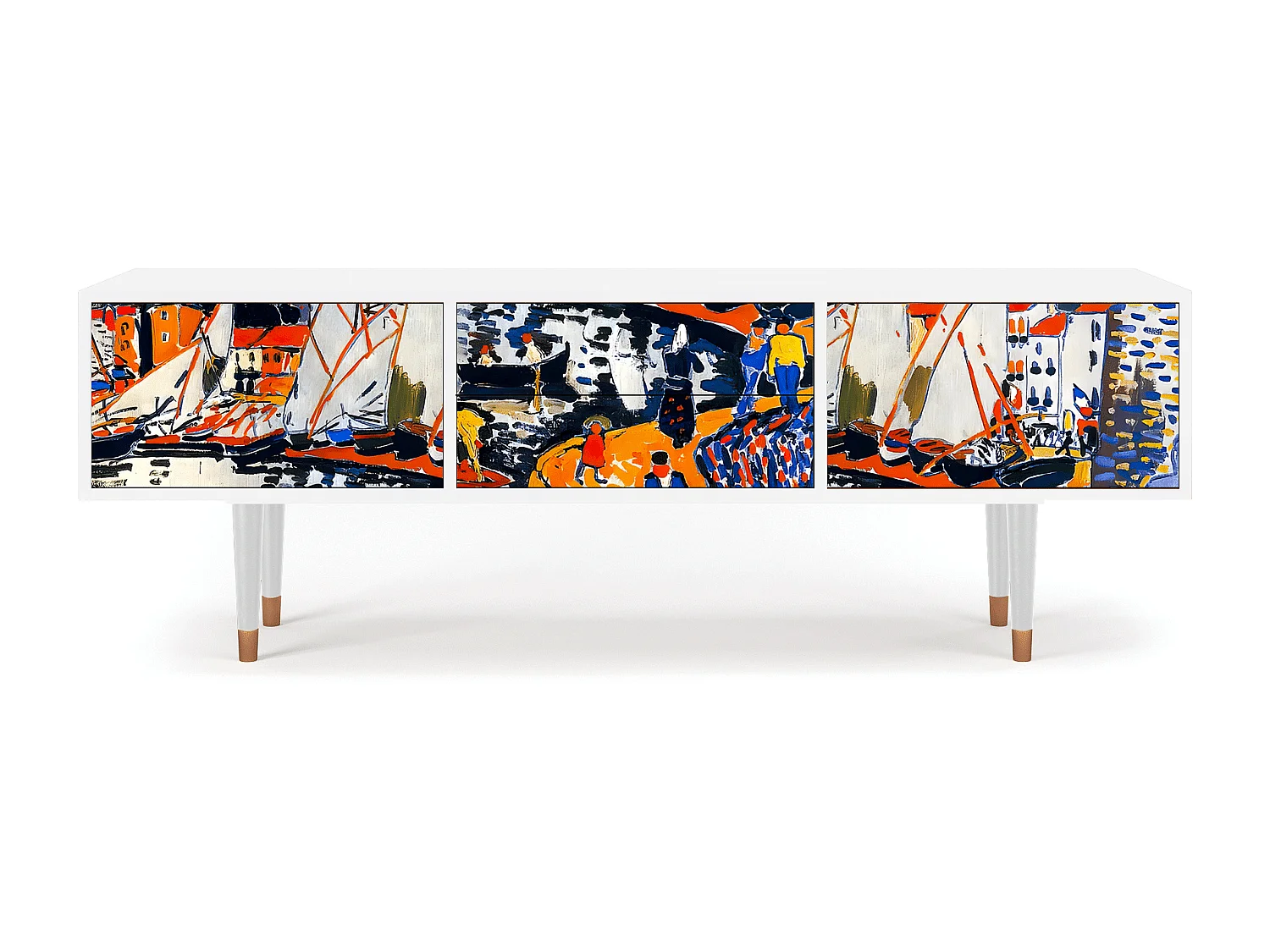 Meuble TV - 170х59х48 cm - T4 - Le Séchage des voiles , Blanc