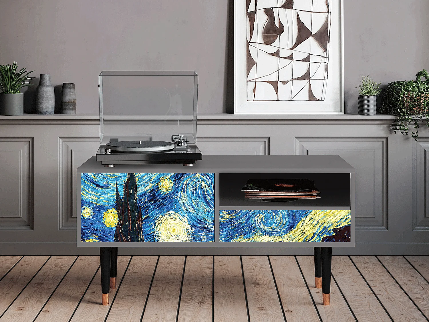 Szafka RTV - 115х59х48 cm - T3 - The Starry Night  , Szary