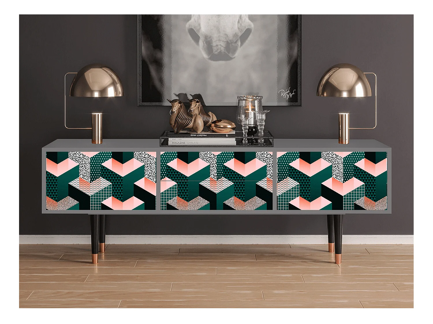 Mobile TV - 170х59х48 cm - T4 - Geometric Madness, Grigio