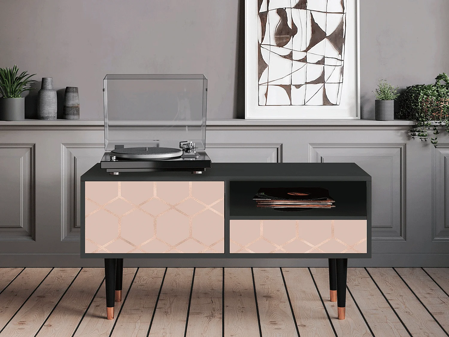 TV-Möbel - 115х59х48 cm - T3 - Rose Honeycomb, Anthrazit