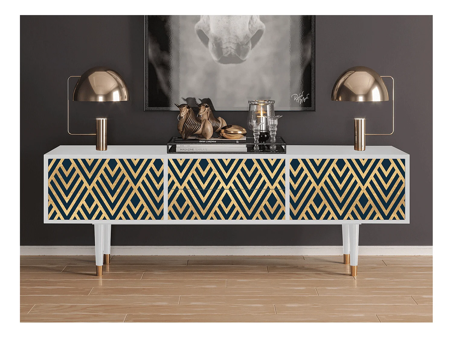 TV-meubel - 170х59х48 cm - T4 - Egypt Triangles, Wit