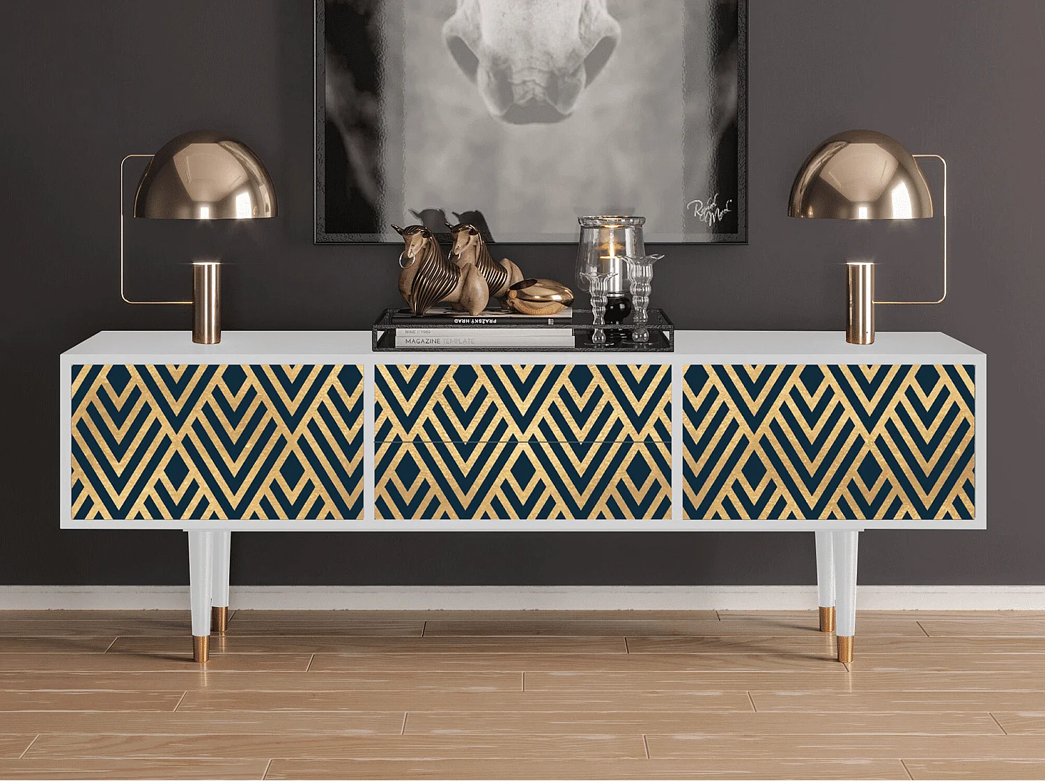 Meuble TV - 170х59х48 cm - T4 - Egypt Triangles, Blanc