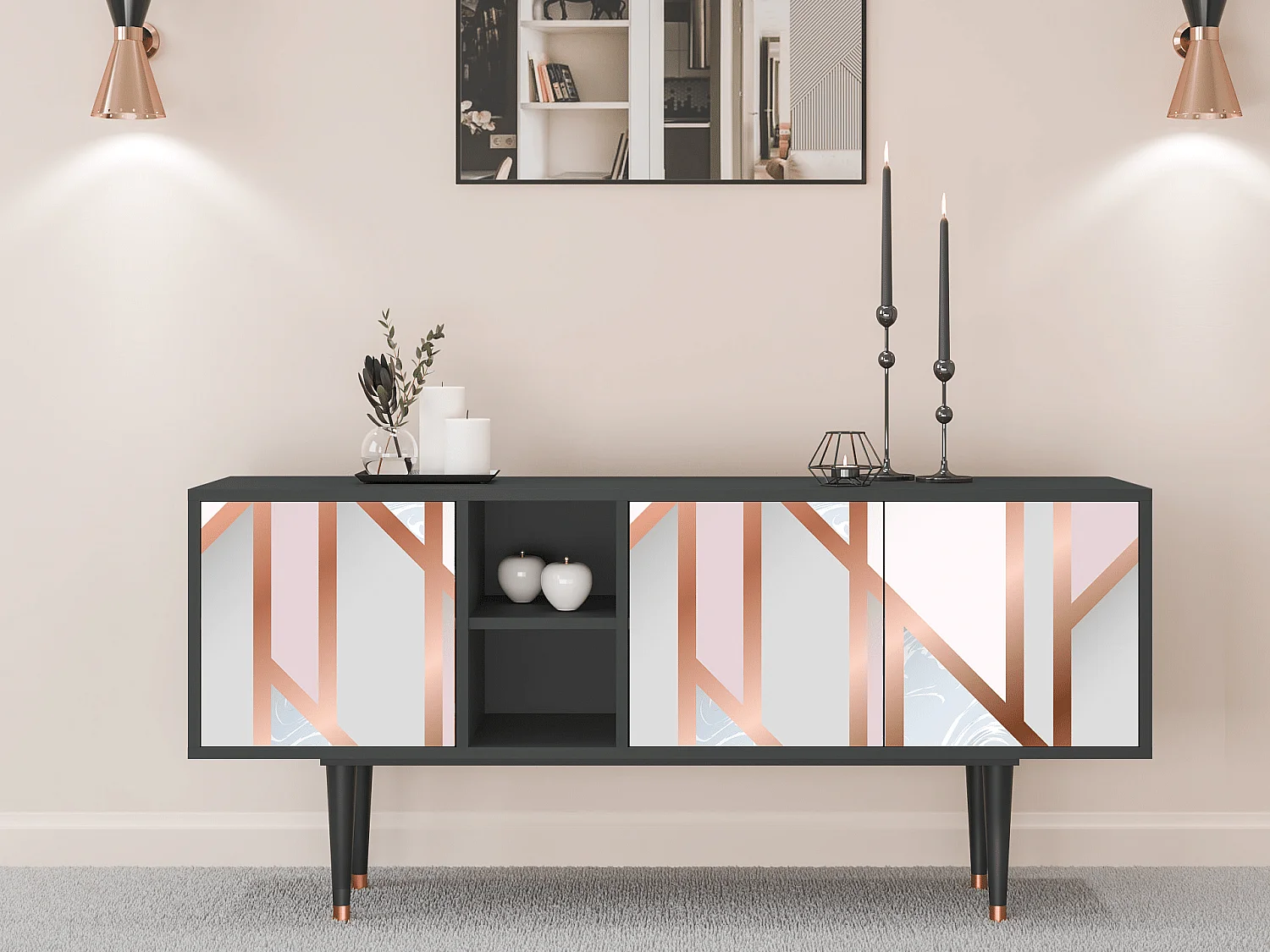 Mueble de TV - 150х69х41 cm - T5 - Champagne Story, Antracita