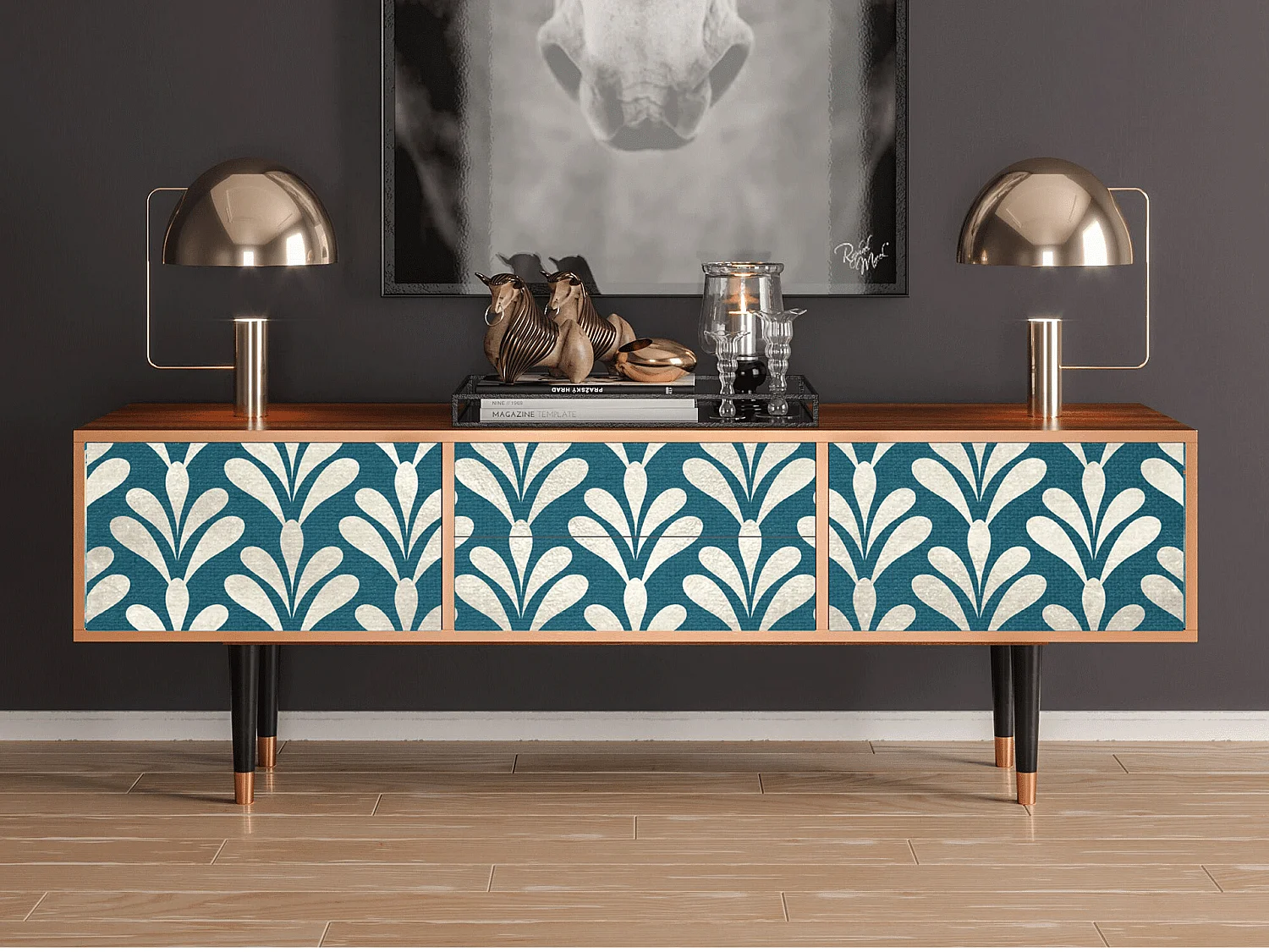 Mobile TV - 170х59х48 cm - T4 - Milky Tears, Noce