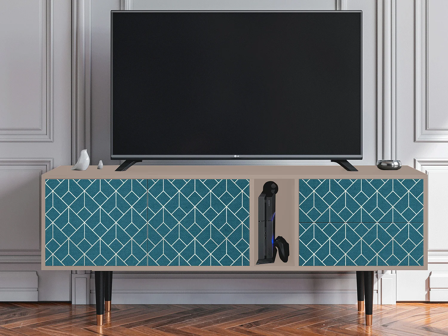 TV-meubel - 170х69х48 cm - T1 - Turquoise Geometry, Latte