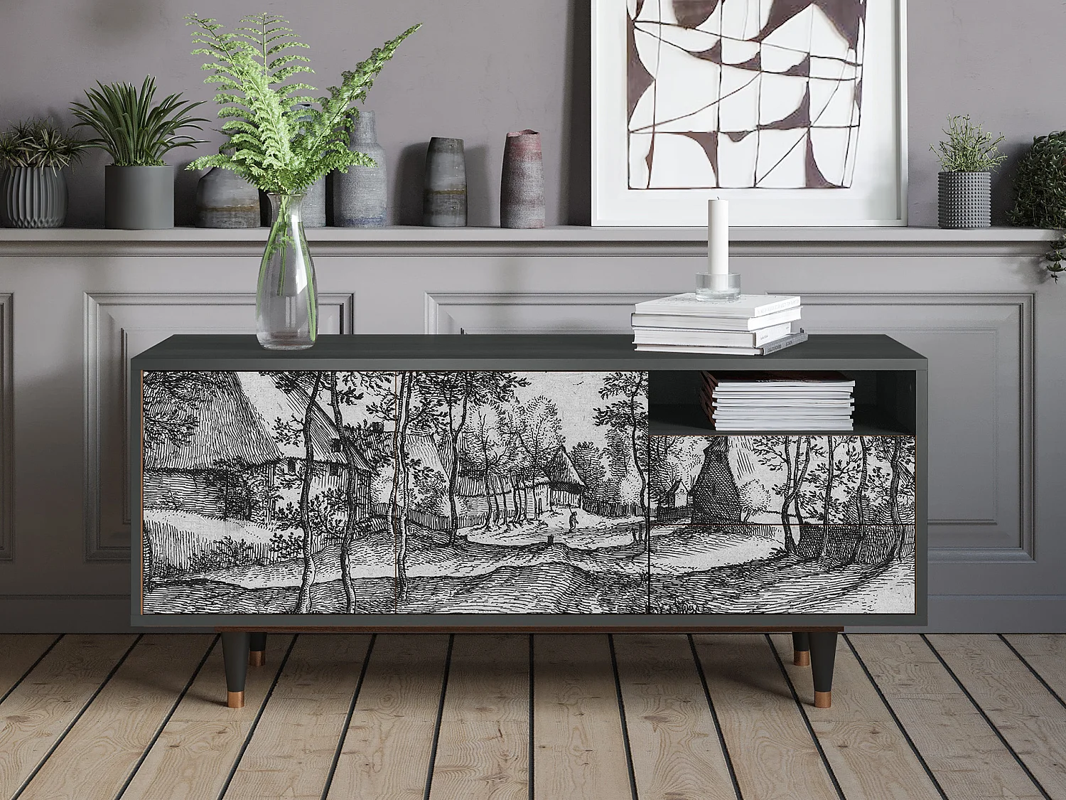 Meuble TV - 125х56х41 cm - T7 - Village Road, Anthracite