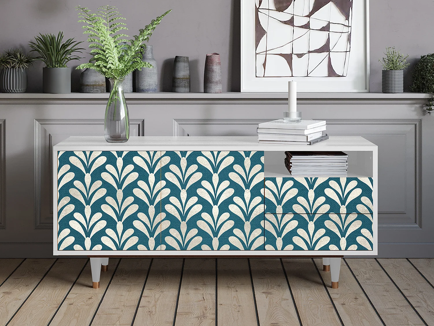 Meuble TV - 125х56х41 cm - T7 - Milky Tears, Blanc