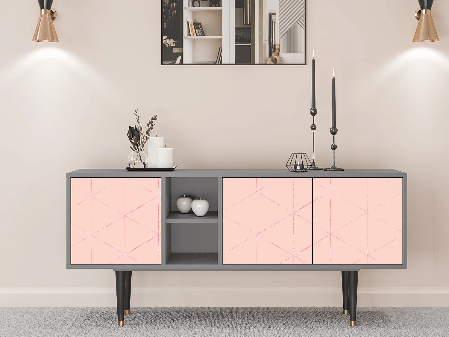 Meuble TV - 150х69х41 cm - T5 - Rose Quartz, Gris