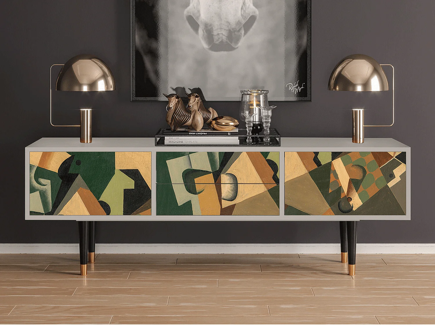 Meuble TV - 170х59х48 cm - T4 - Glass and Checkerboard, Sable