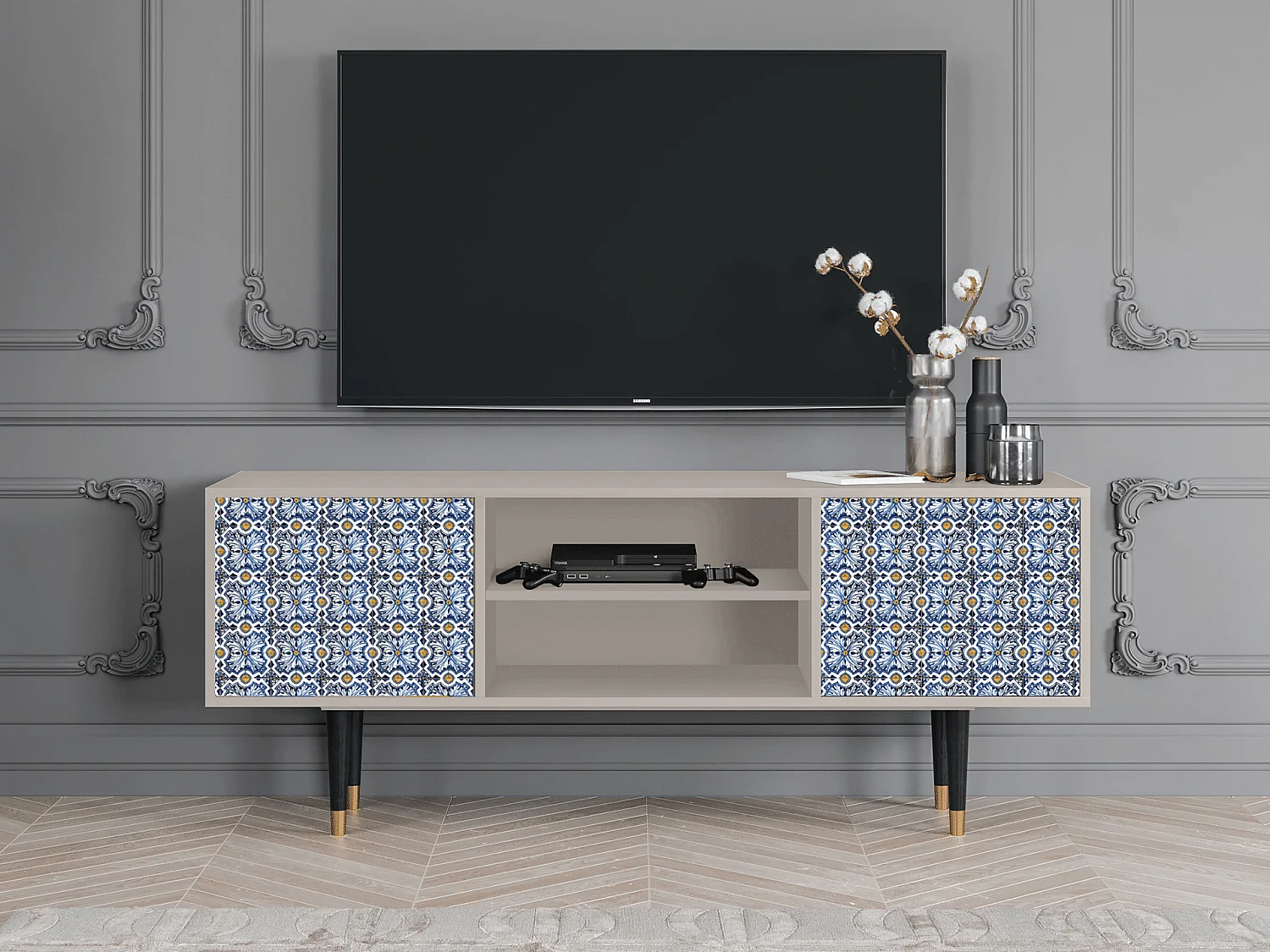 Mobile TV - 170х69х48 cm - T2 - Lovely Cornflowers, Sabbia