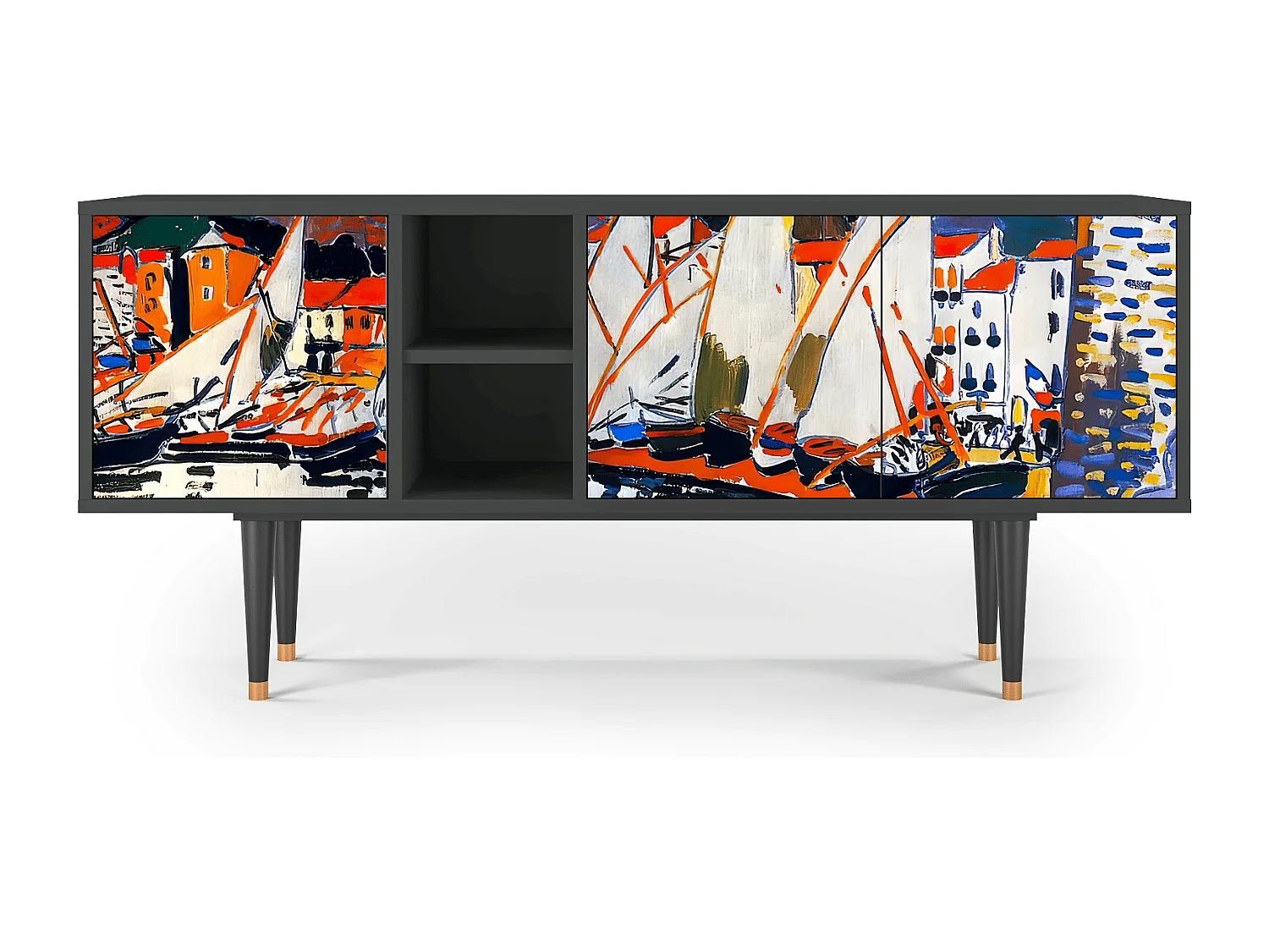 Szafka RTV - 150х69х41 cm - T5 - Le Séchage des voiles , Antracyt