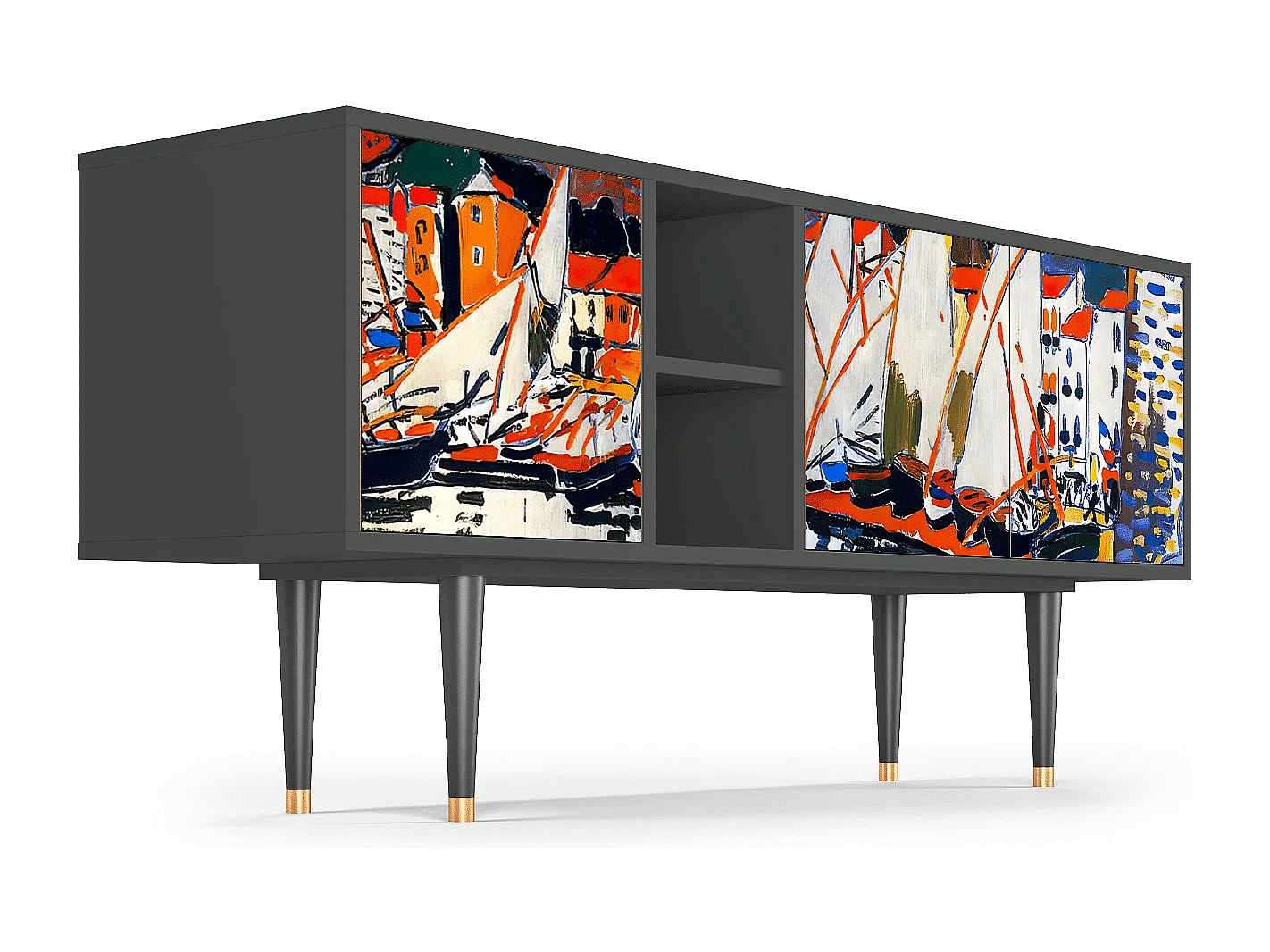 Meuble TV - 150х69х41 cm - T5 - Le Séchage des voiles , Anthracite