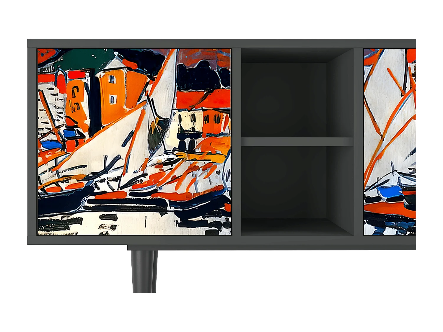 Meuble TV - 150х69х41 cm - T5 - Le Séchage des voiles , Anthracite