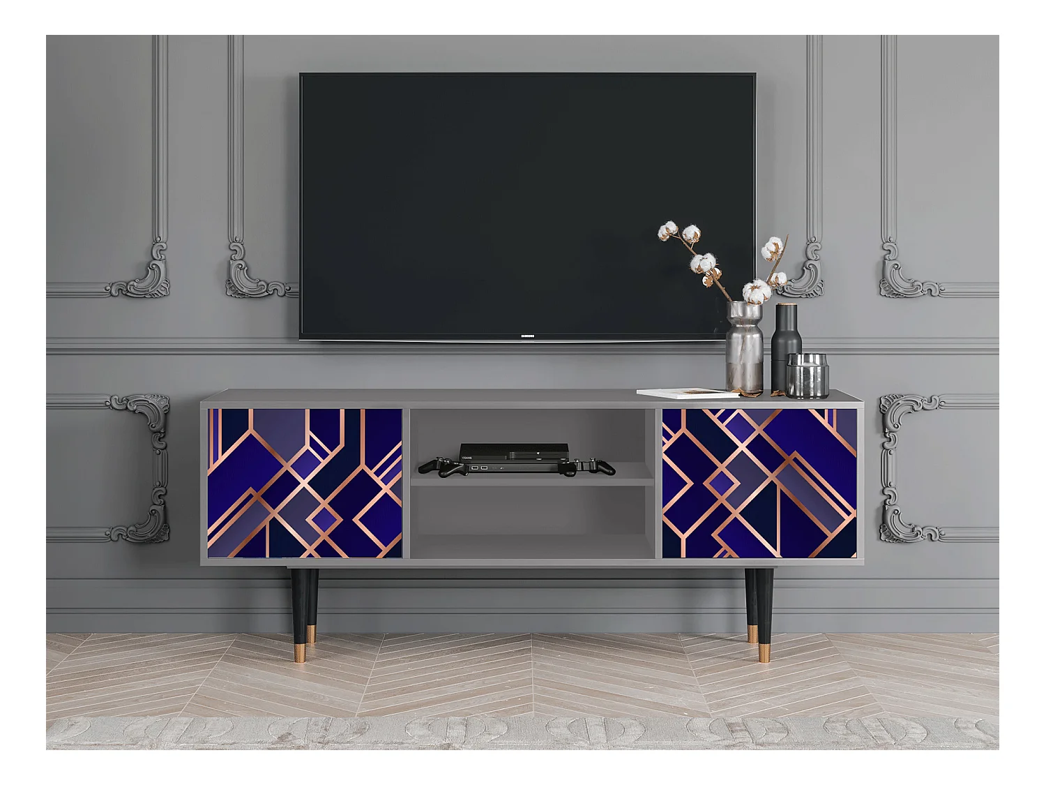 Mueble de TV - 170х69х48 cm - T2 - Aquamarine Getsby, Gris
