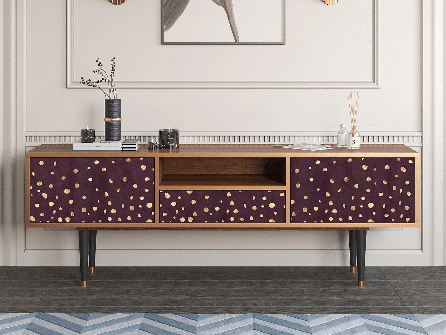 Meuble TV - 170х59х41 cm - T6 - Glowworms, Noyer