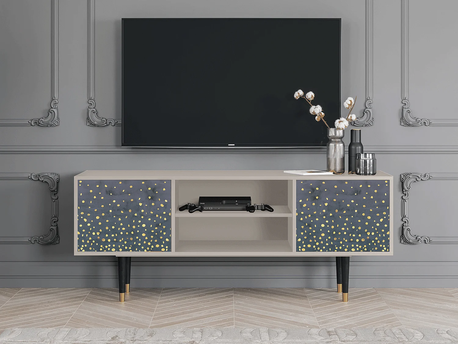 Szafka RTV - 170х69х48 cm - T2 - Foggy Lights, Piaskowy