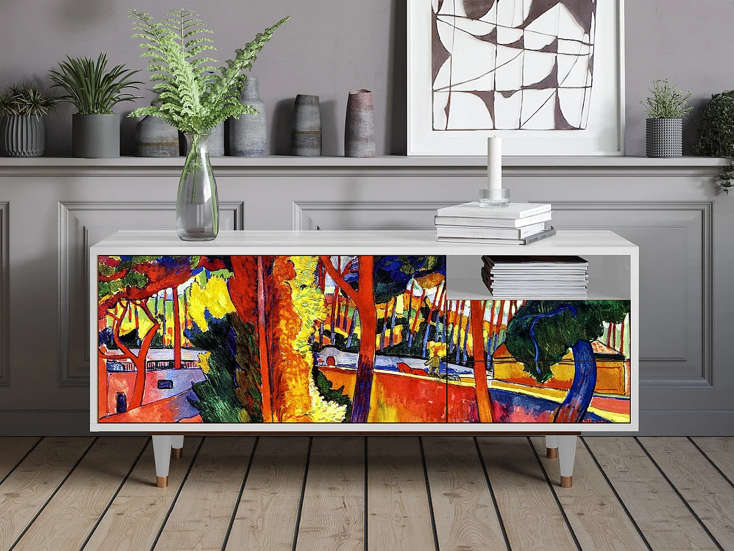 Szafka RTV - 125х56х41 cm - T7 - The Turning Road, Biały