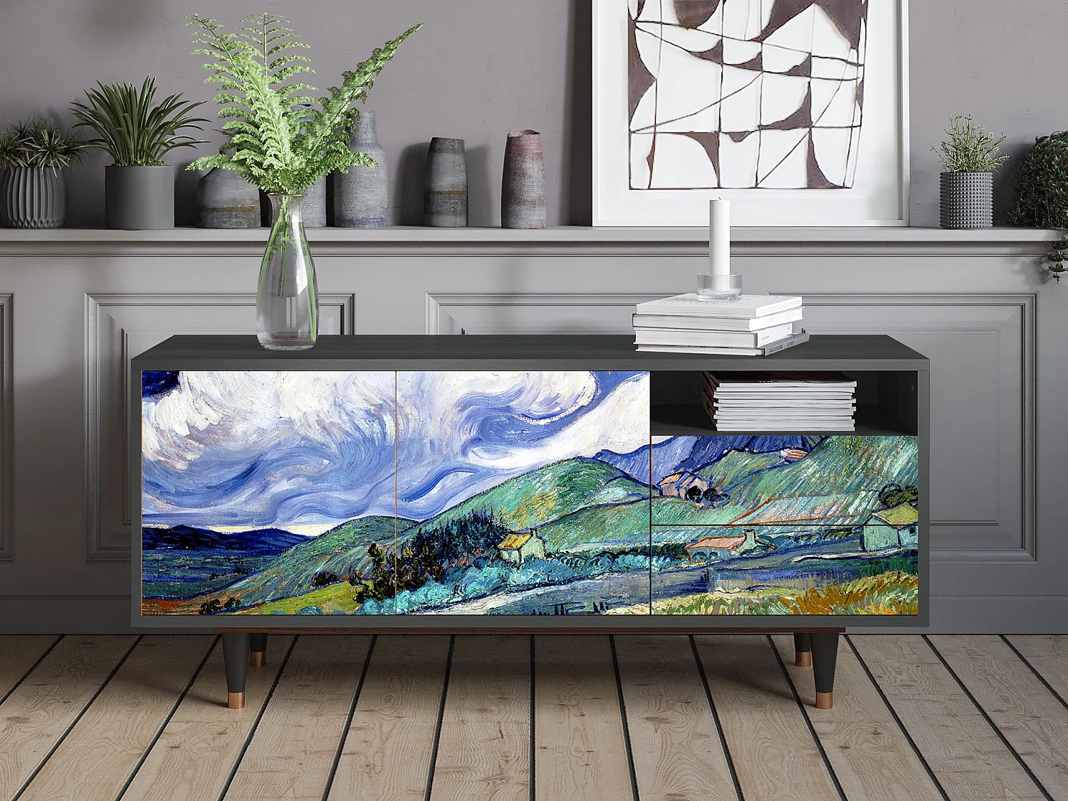 Meuble TV - 125х56х41 cm - T7 - Landscape, Anthracite