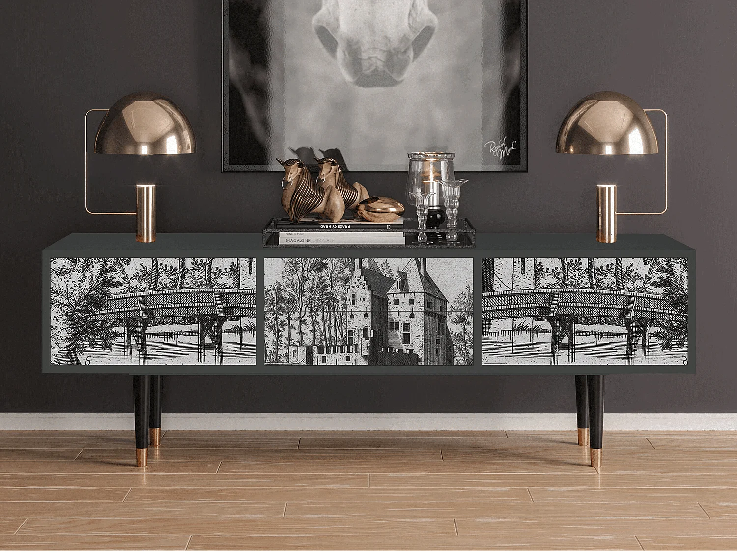 Meuble TV - 170х59х48 cm - T4 - Castle with Bridge, Anthracite